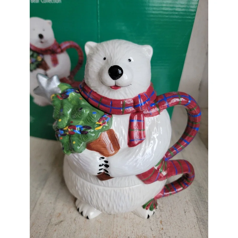 Pfaltzgraff polar bear tea cup teapot set Xmas kitchen unique home decor